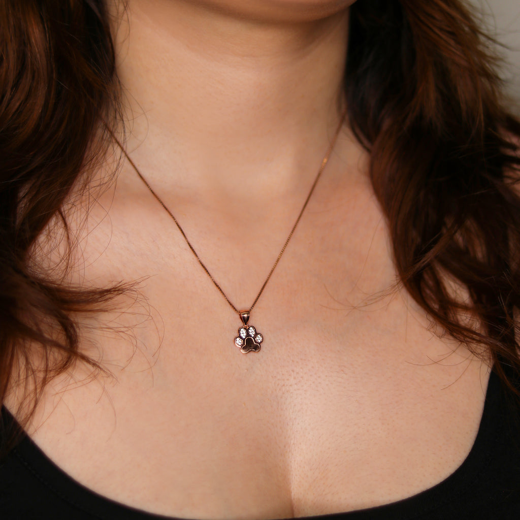 Pave CZ Dog Paw Sterling Silver Necklace