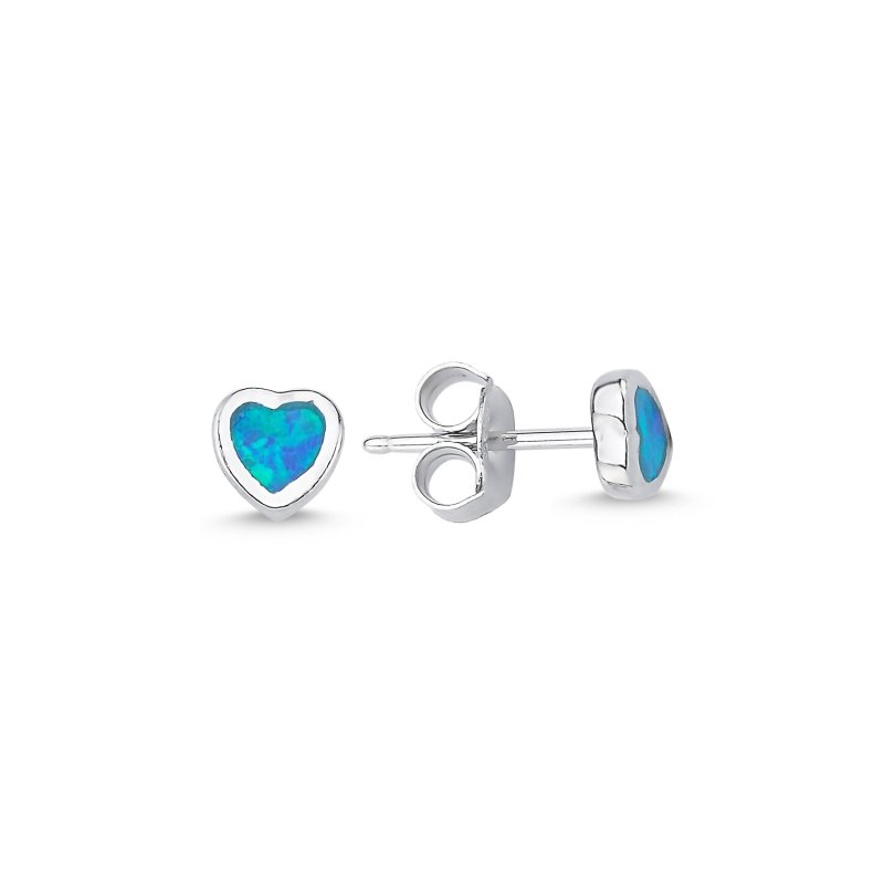 Sterling Silver Blue Opal Heart Stud Earrings – Dainty Iridescent Love for Everyday Sparkle & Whimsical Charm