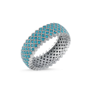 5 Row Pave Turquoise Sterling Silver Eternity Band Ring