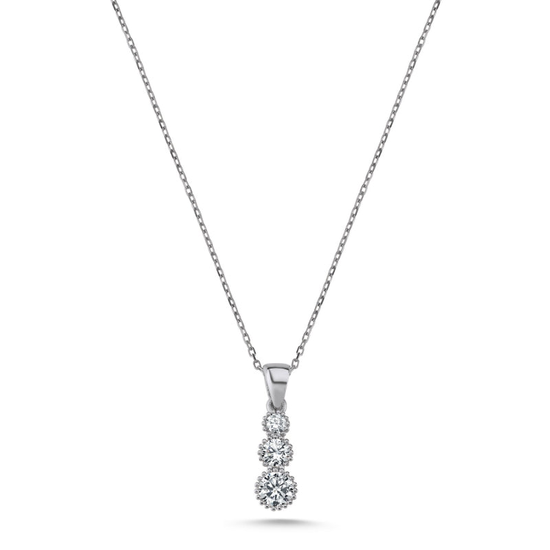 Sterling Silver Trickle Necklace with Round CZ Drops – Three Cascading Stones in a Sleek, Minimalist Design