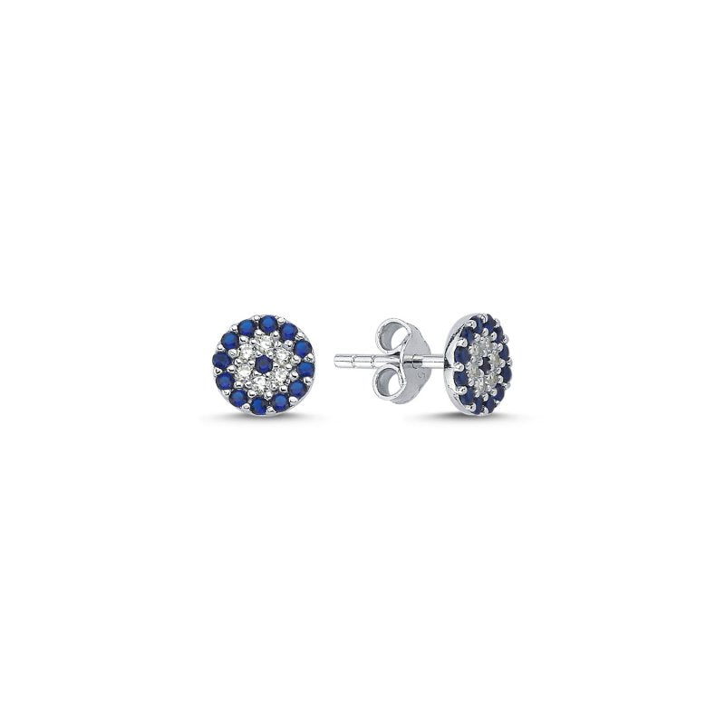 Sterling Silver Evil Eye CZ Stud Earrings – Sparkling Blue & Clear Cubic Zirconia for Protection and Everyday Charm