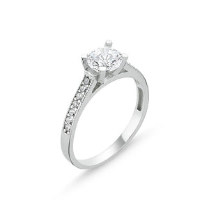 Round CZ Solitaire Sterling Silver Ring