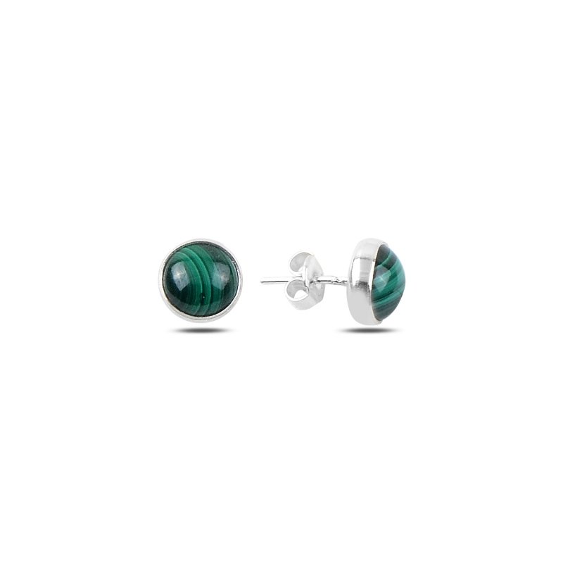 Sterling Silver Round Malachite Solitaire Stud Earrings – Unique Green Swirls for a Natural, Elegant Look