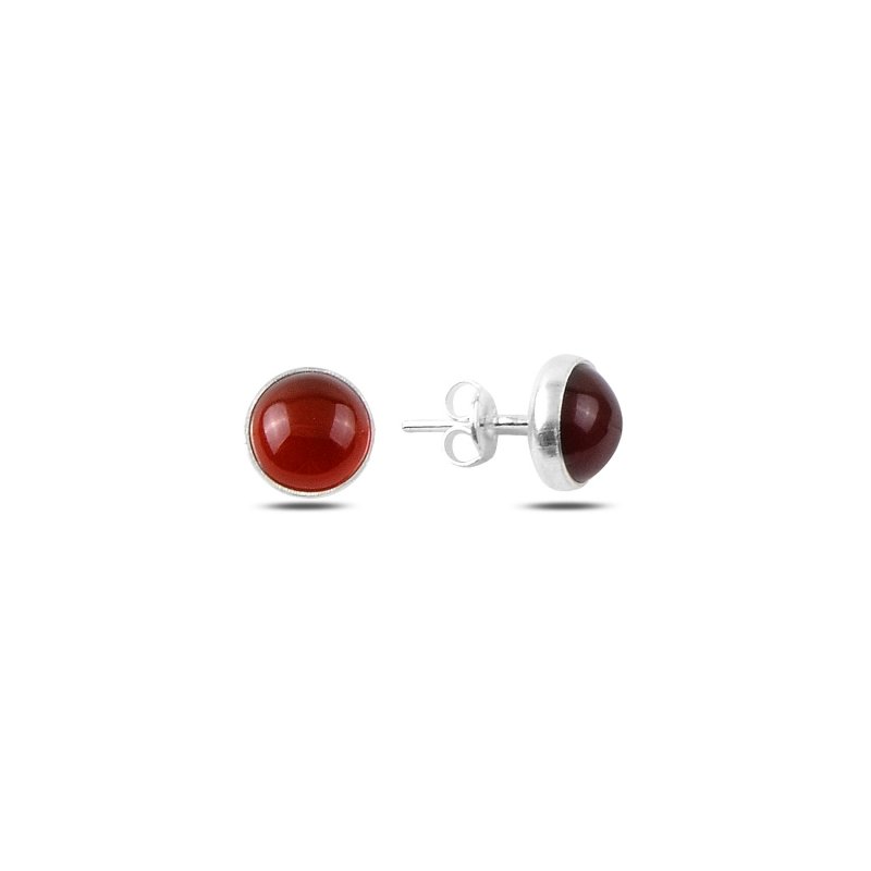 Sterling Silver Round Red Agate Solitaire Stud Earrings – Bold & Timeless Gemstone Style