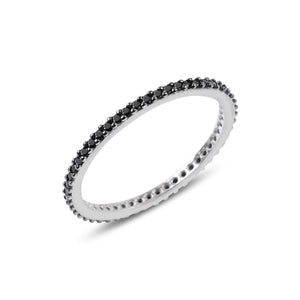 Single Line Black CZ Eternity Sterling Silver Band Ring