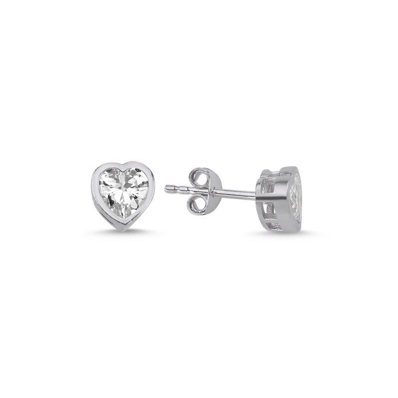 Sterling Silver Heart-Shaped CZ Solitaire Stud Earrings – Dainty Love-Inspired Sparkle for Everyday & Gifting