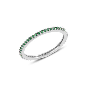 Single Line Emerald CZ Eternity Sterling Silver Band Ring