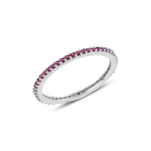 Single Line Ruby CZ Eternity Sterling Silver Band Ring