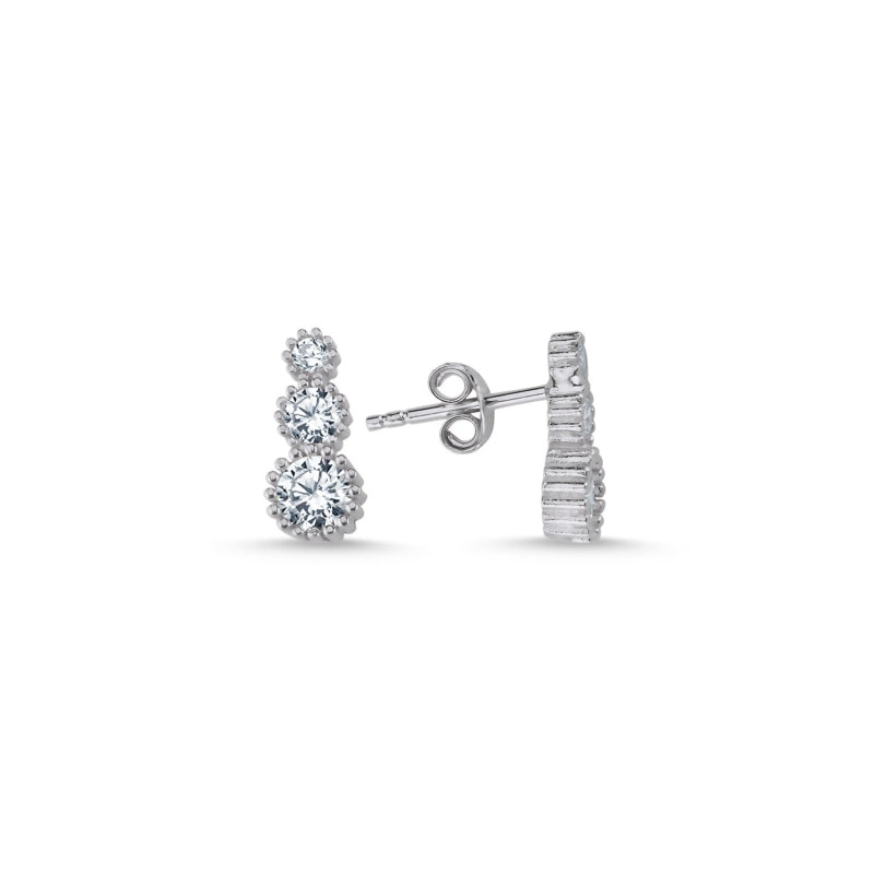 Sterling Silver Cascading CZ Stud Earrings – Elegant Trickle Design with Sparkling Cubic Zirconia Stones