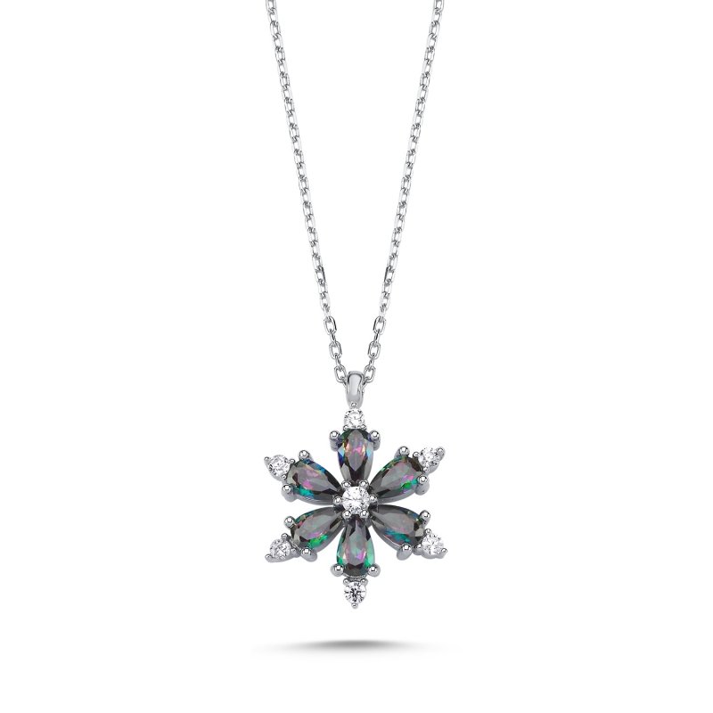 Mystic Topaz CZ Lotus Flower Sterling Silver Necklace