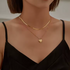 18K Gold Stainless Steel Double Layer Necklace with Heart Pendant & Flat Herringbone Chain – Trendy Layered Look