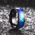 8mm Black Tungsten Carbide Wedding Band – Crushed Blue Purple Shell Inlay Ring – Durable Comfort Fit for Men & Women