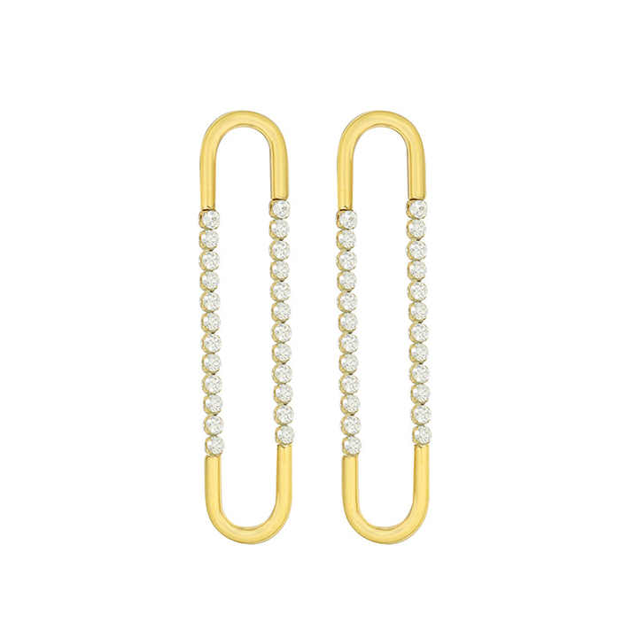 18K Gold Plated U-Shape CZ Drop Stud Earrings for Women, Geometric Stainless Steel Minimalist Dangle Jewelry