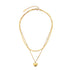 18K Gold Stainless Steel Double Layer Necklace with Heart Pendant & Flat Herringbone Chain – Trendy Layered Look