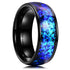 8mm Black Tungsten Carbide Wedding Band – Crushed Blue Purple Shell Inlay Ring – Durable Comfort Fit for Men & Women