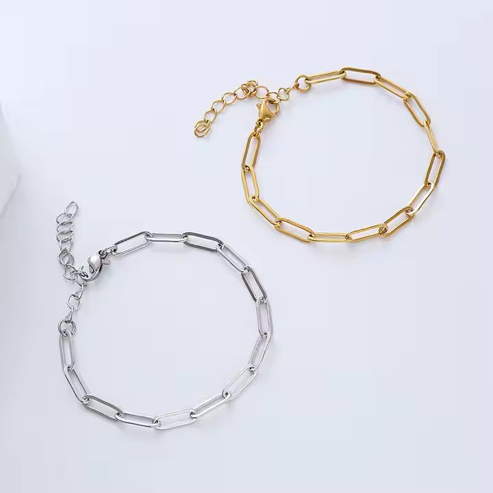 Paperclip Chain Bracelet, Stainless Steel, Gold & Silver Color, Adjustable, Minimalist Everyday Jewelry