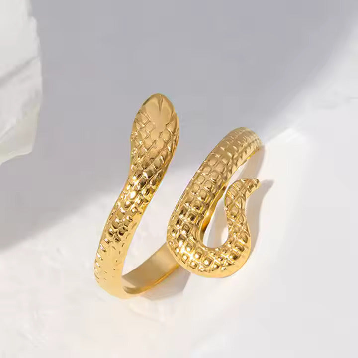Adjustable Snake Ring for Women, 18K Gold Plated Stainless Steel, Open Style, Fashion Statement Jewelry