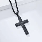 Men’s Hammered Stainless Steel Cross Necklace – Religious Pendant with Box Chain in Silver, Gold, or Black Finish