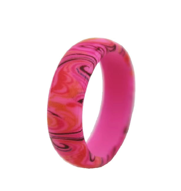 Colorful Silicone Ring for Women – Soft, Lightweight, and Abstract Watercolor-Inspired Swirl Pattern Design