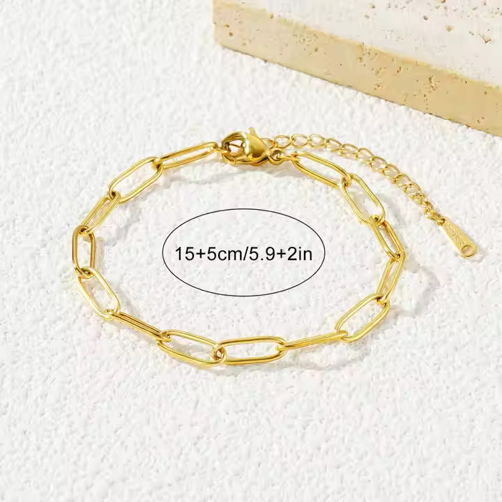 Paperclip Chain Bracelet, Stainless Steel, Gold & Silver Color, Adjustable, Minimalist Everyday Jewelry