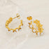 Gold Plated C-Shape Huggie Stud Earrings with Pearl & CZ, Double Line Stainless Steel Hoop Earrings for Women