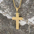 Men’s Hammered Stainless Steel Cross Necklace – Religious Pendant with Box Chain in Silver, Gold, or Black Finish