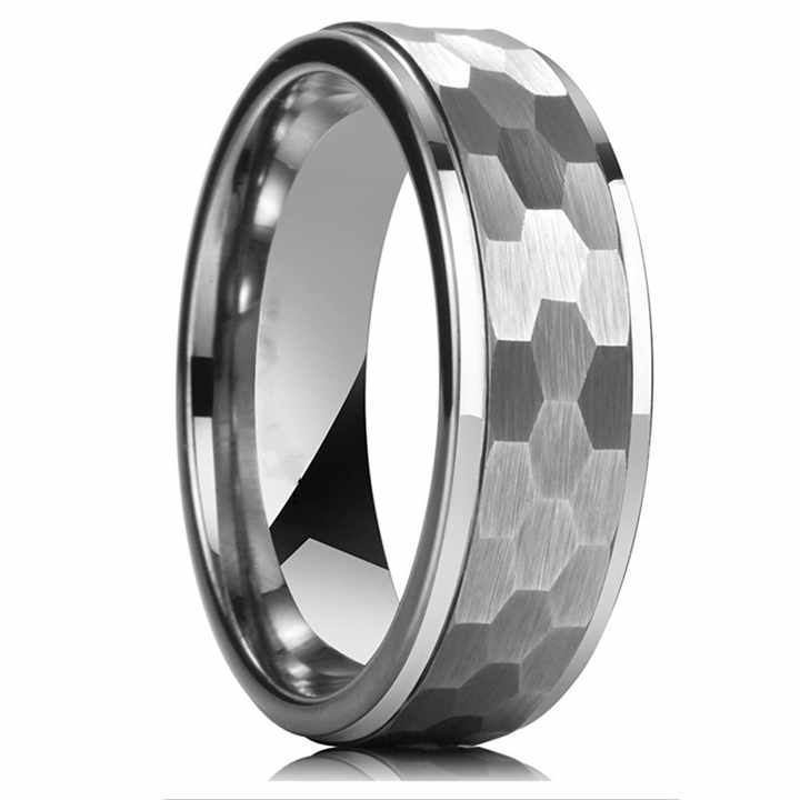 8mm Hammered Tungsten Carbide Wedding Band Ring – Eternity Comfort Fit Ring for Men – Durable & Modern Style