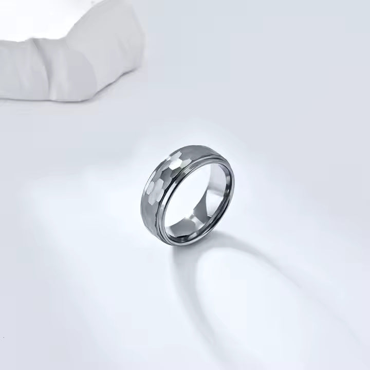 8mm Hammered Tungsten Carbide Wedding Band Ring – Eternity Comfort Fit Ring for Men – Durable & Modern Style