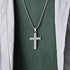 Men’s Hammered Stainless Steel Cross Necklace – Religious Pendant with Box Chain in Silver, Gold, or Black Finish