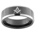 8mm Black Tungsten Carbide Masonic Ring – Polished Freemason Compass & Square Symbol Band for Men – Durable & Scratch-Resistant