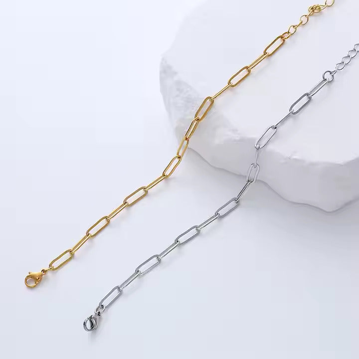 Paperclip Chain Bracelet, Stainless Steel, Gold & Silver Color, Adjustable, Minimalist Everyday Jewelry
