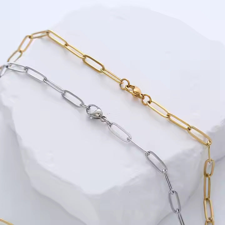 Paperclip Chain Bracelet, Stainless Steel, Gold & Silver Color, Adjustable, Minimalist Everyday Jewelry