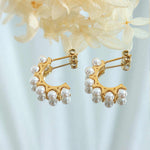 18K Gold Plated C-Shape Pearl Huggie Earrings for Women, Stainless Steel Minimalist Hoop in Gold or Silver Finish