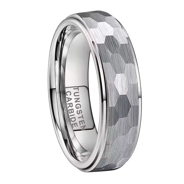 8mm Hammered Tungsten Carbide Wedding Band Ring – Eternity Comfort Fit Ring for Men – Durable & Modern Style