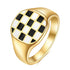 Square Checkerboard Enamel Ring – Black & White Grid, 18K Gold Plated Stainless Steel, Chunky Statement Jewelry