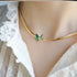 Gold Plated Stainless Steel Green Enamel Butterfly Necklace – Snake Chain Choker for Trendy Layered Looks