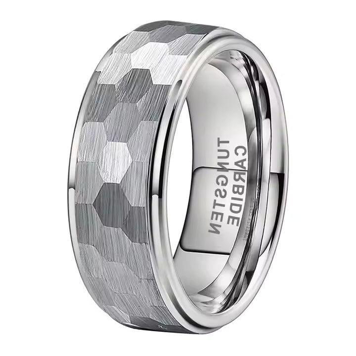 8mm Hammered Tungsten Carbide Wedding Band Ring – Eternity Comfort Fit Ring for Men – Durable & Modern Style