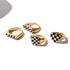 Geometric Checkerboard Enamel Ring – 18K Gold Plated Stainless Steel, Black & White Grid, Bold Rectangle Statement