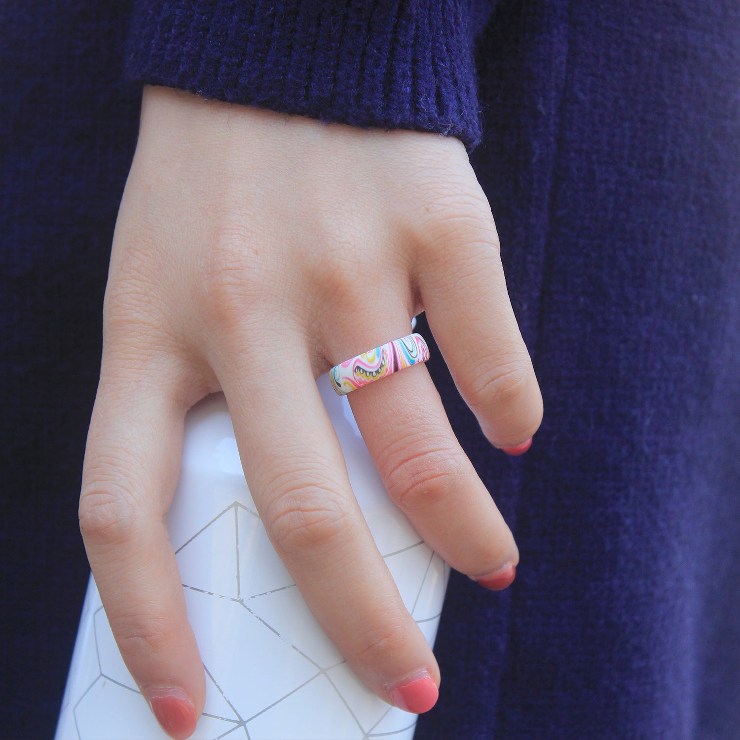 Colorful Silicone Ring for Women – Soft, Lightweight, and Abstract Watercolor-Inspired Swirl Pattern Design