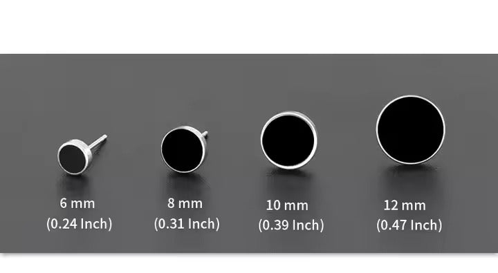 Black Oil Drip Stainless Steel Stud Earrings for Men and Women, Round Minimalist Glossy Enamel Design