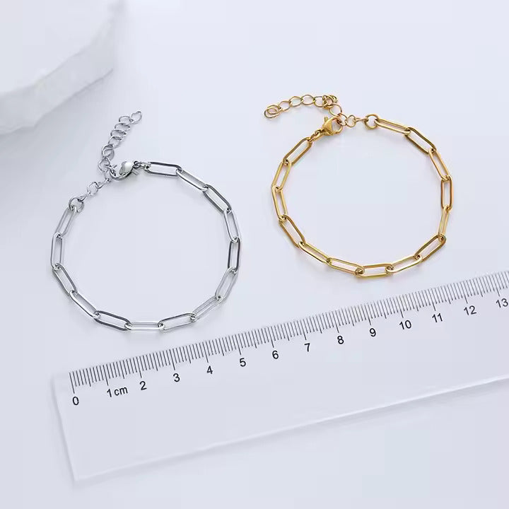 Paperclip Chain Bracelet, Stainless Steel, Gold & Silver Color, Adjustable, Minimalist Everyday Jewelry