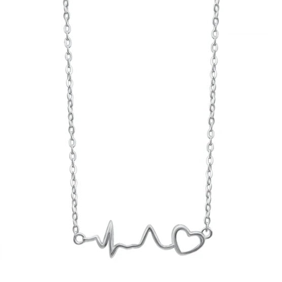 Sterling Silver Heartbeat with Heart Necklace – Symbolic Jewelry for Love, Life & Everyday Style