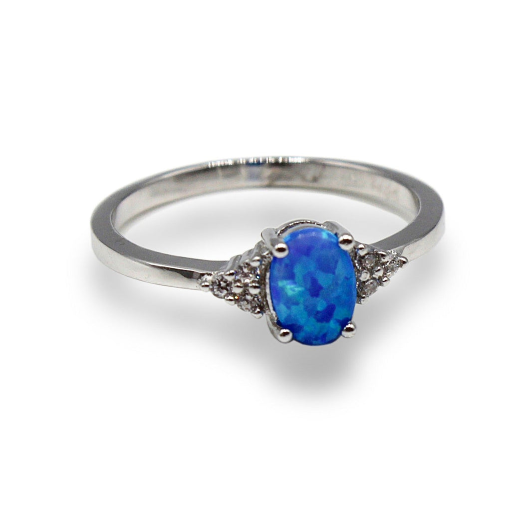 Oval Opal/Larimar Accented With CZ Stones Sterling Silver Ring