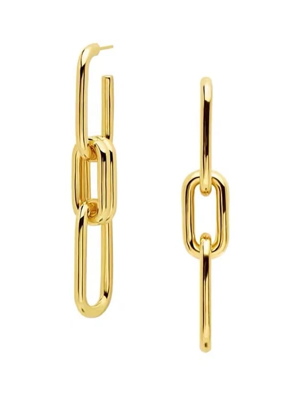 Chain Link Geometric Drop Earrings for Women – Hollow Titanium Steel Vintage Dangles in Gold & Silver Finish