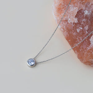 Round Bezel CZ Solitaire Sterling Silver Necklace