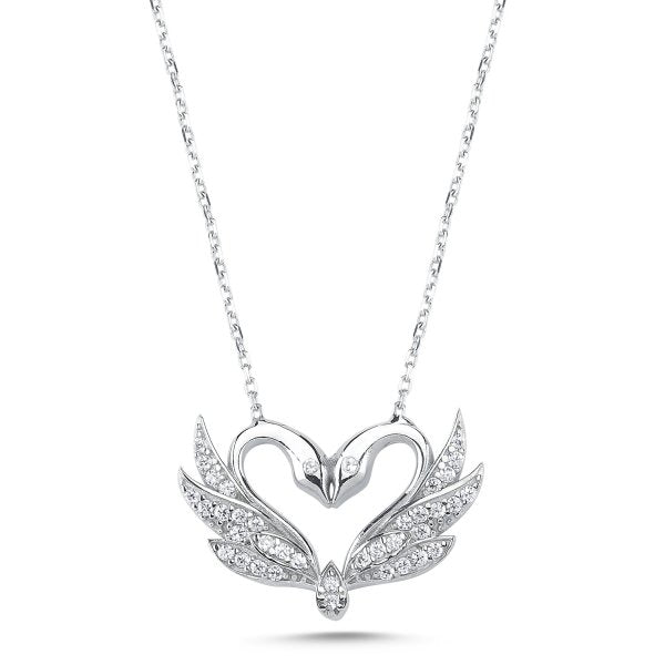 Couple Swan CZ Sterling Silver Necklace