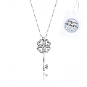Swarovski Zirconia Heart Key Sterling Silver Necklace