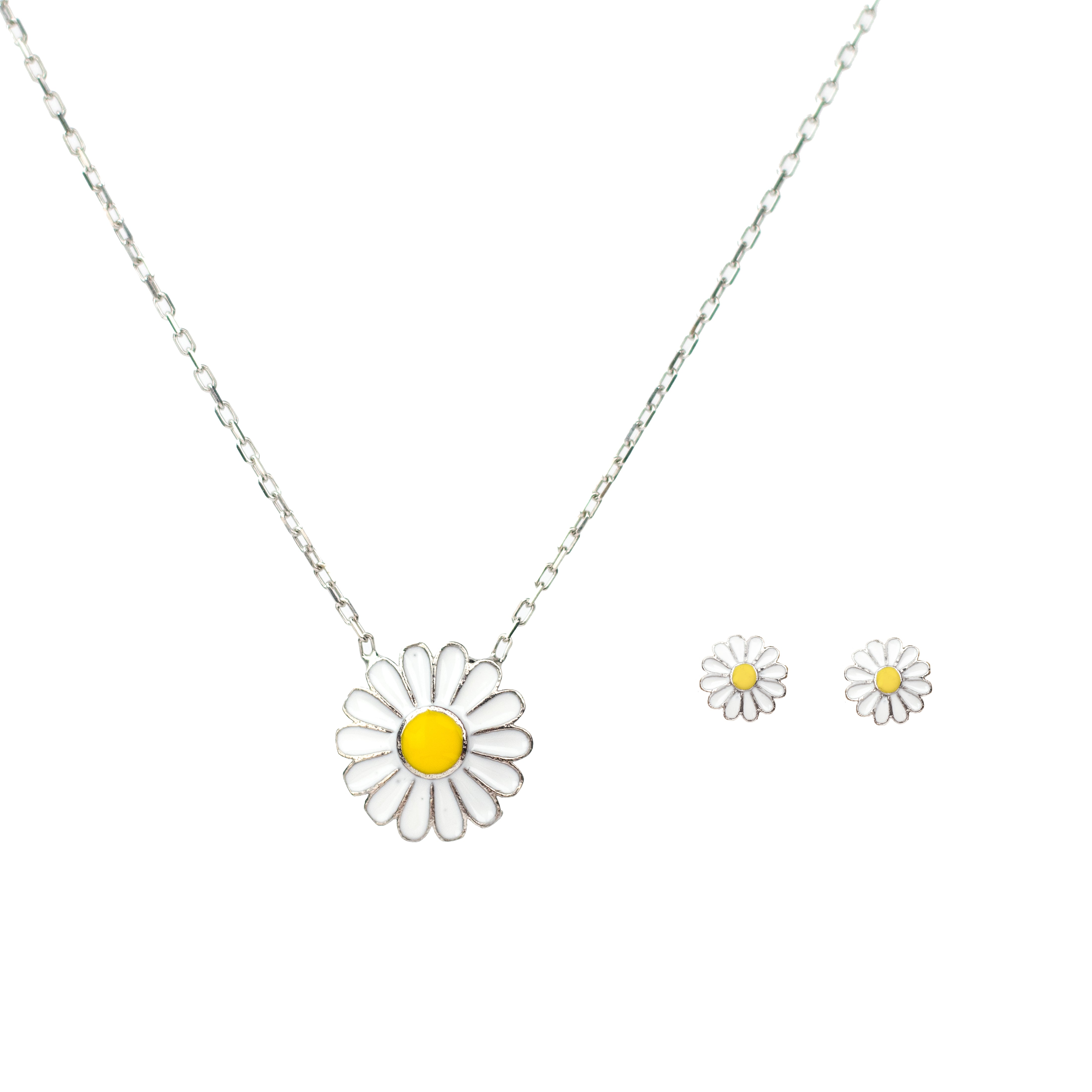 Enamel Daisy Sterling Silver Set