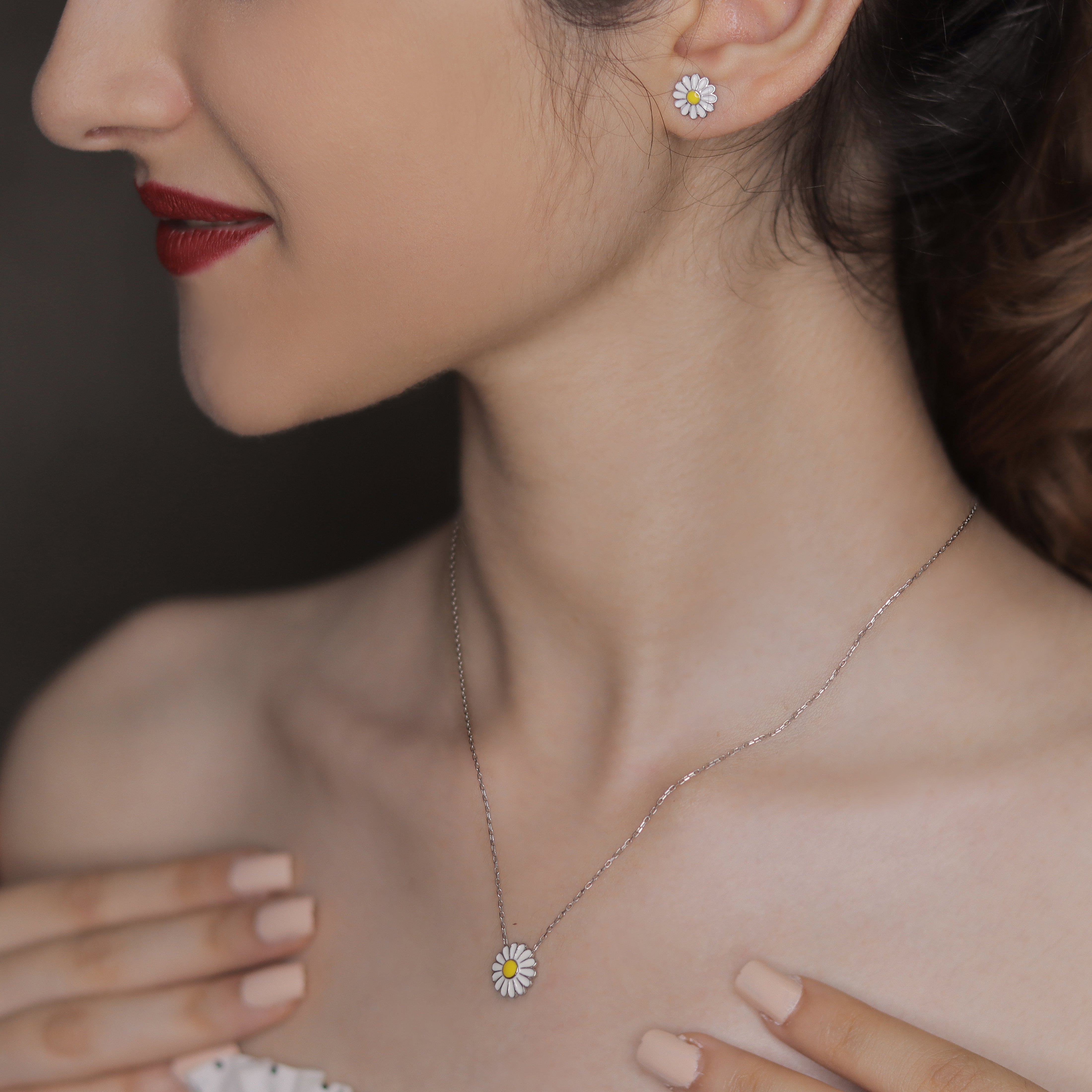 Enamel Daisy Sterling Silver Set