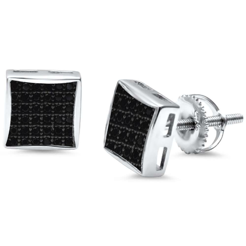 Princess Cut Micro Paved Screw Back Sterling Silver Earrings